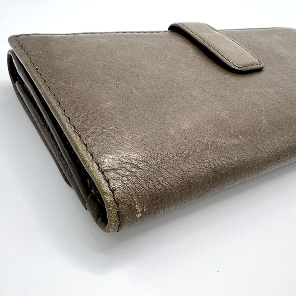Fossil Wallet Brown/Gray Knox Flap Clutch Pebbled Leather Brass Hardware - Picture 8 of 11